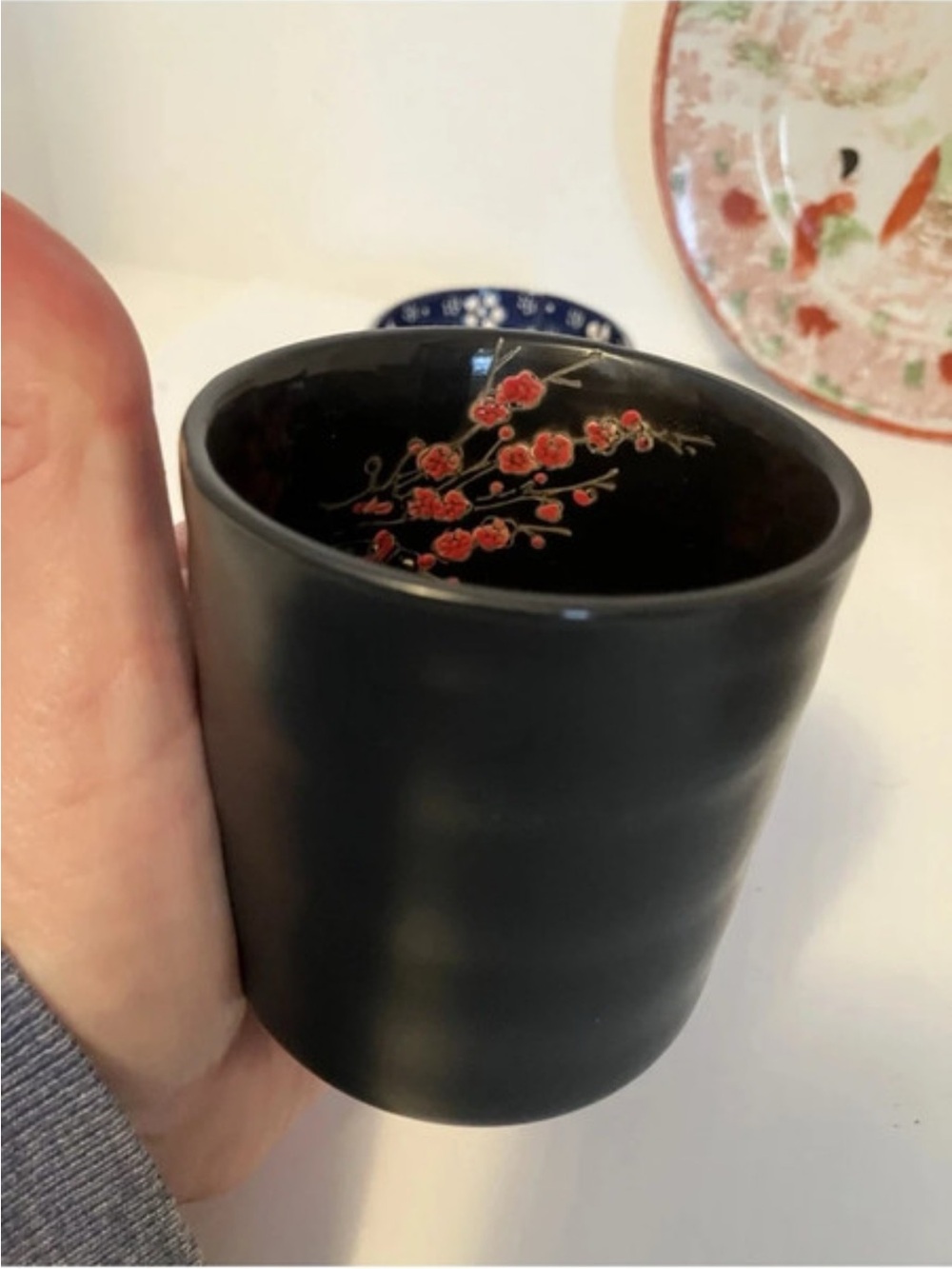 VISUN CHINA Black & Red Cherry Blossom Tea Cup Excellent condition. Collectible
